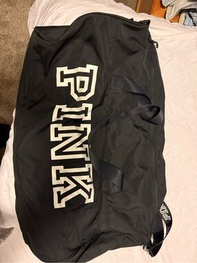 PINK Victoria's Secret Black Duffle Bag with White Logo
